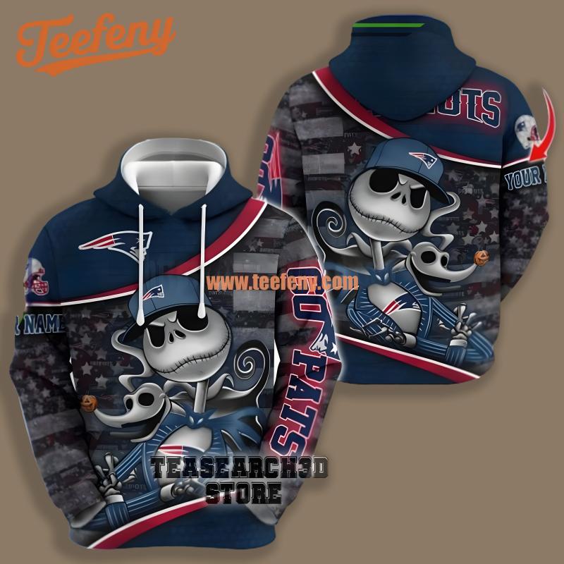 New England Patriots Jack Skellington Blue 3D Graphic Hoodie
