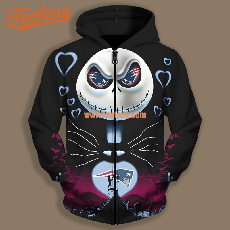 New England Patriots Jack Skellington Halloween Black Pullover 3D Hoodie