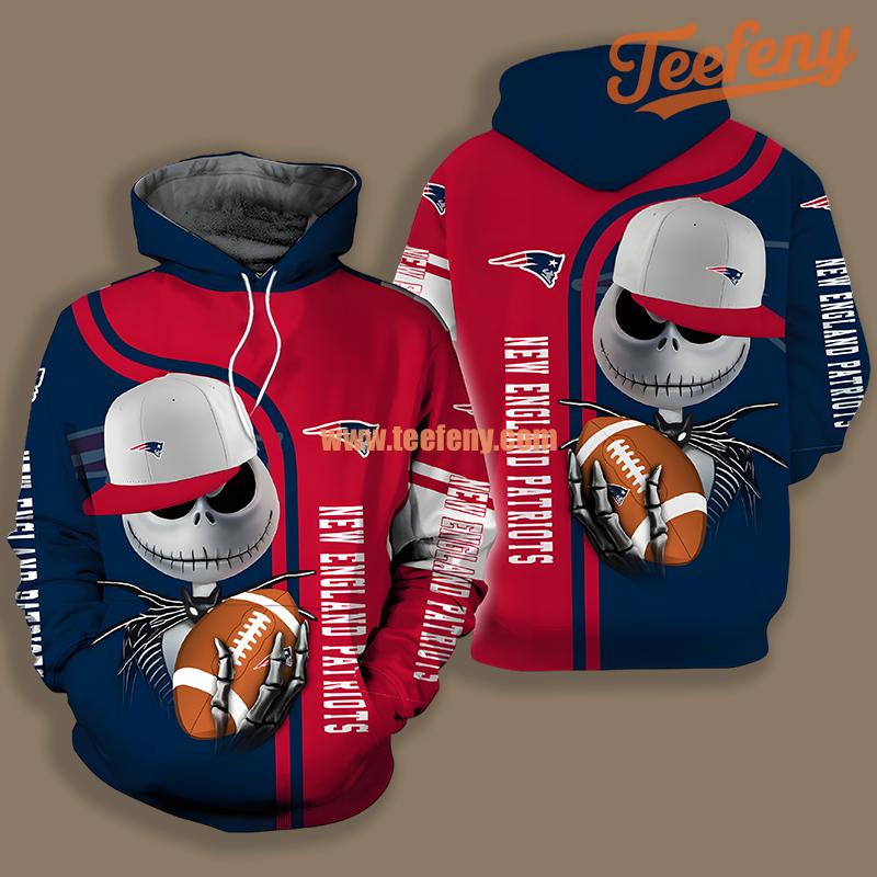 New England Patriots Jack Skellington Red Blue Full Print 3D Hoodie
