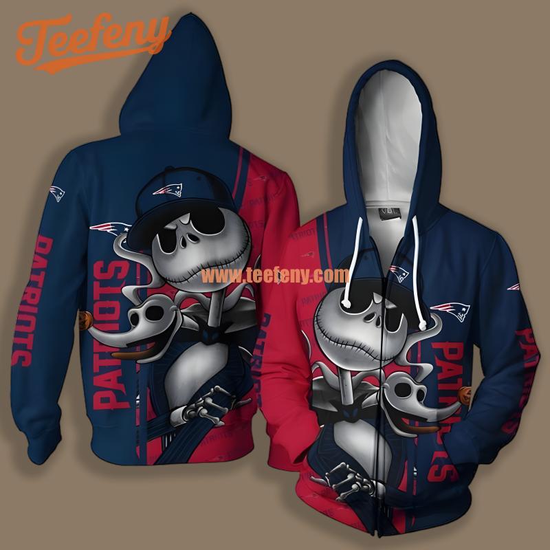 New England Patriots Jack Skellington Zero Halloween Blue Red Unisex 3D Hoodie