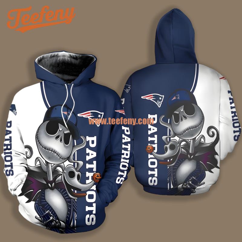 New England Patriots Jack Skellington Zero White Blue Printing 3D Hoodie