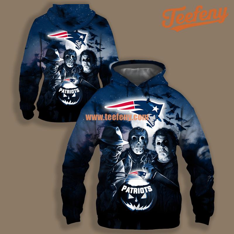 New England Patriots Jason Freddy Halloween Blue Printed 3D Hoodie