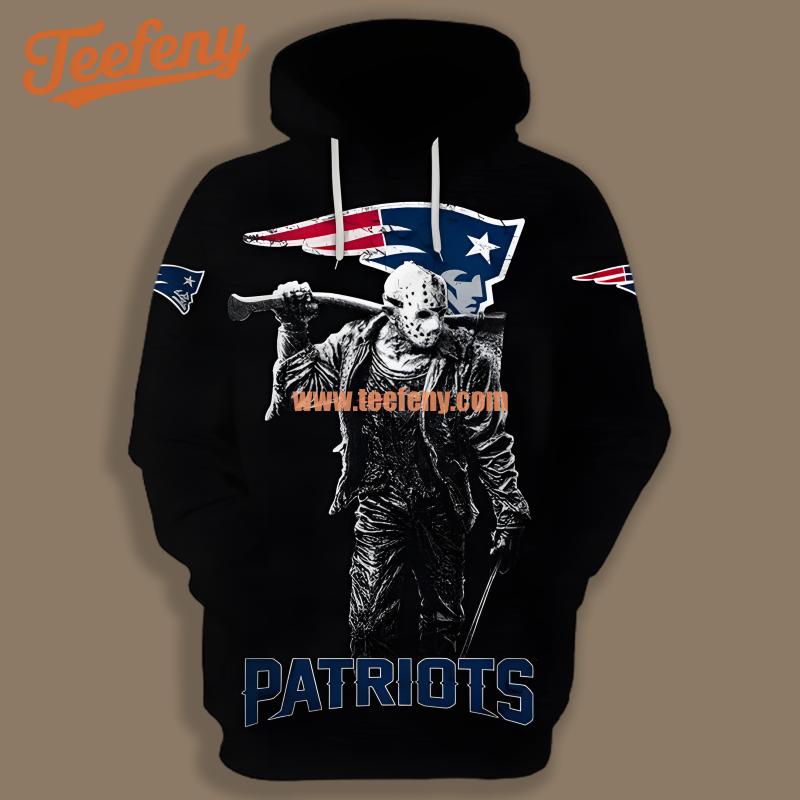 New England Patriots Jason Voorhees Halloween Black Art 3D Hoodie