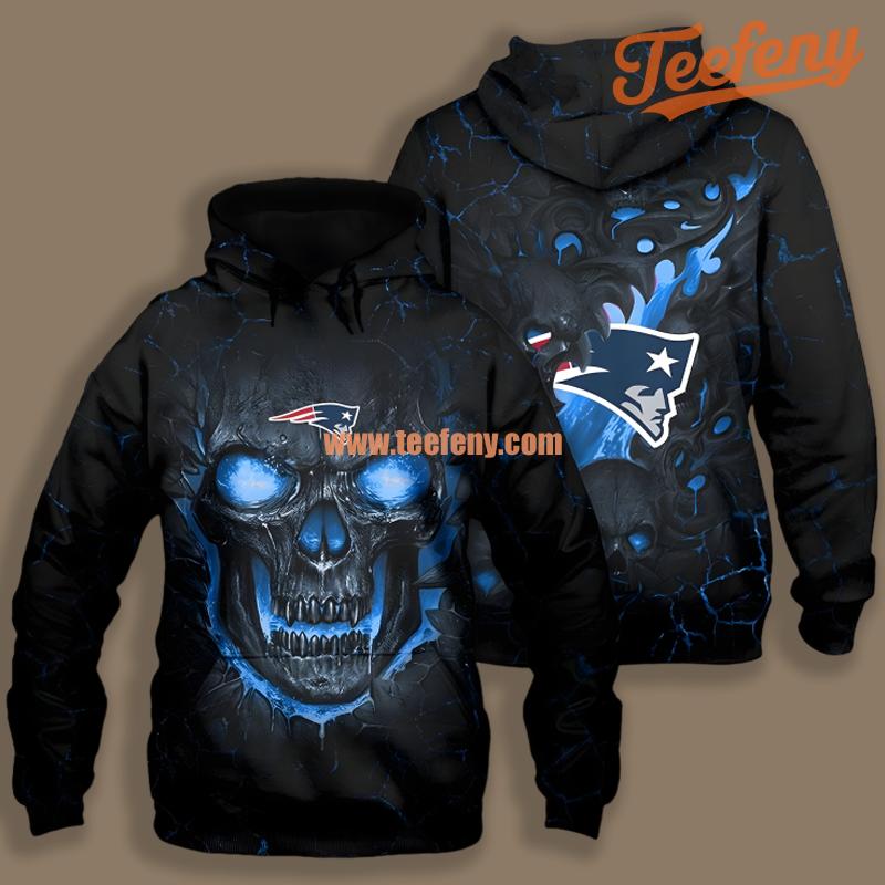 New England Patriots Lava Skull Black Blue Realistic 3D Hoodie