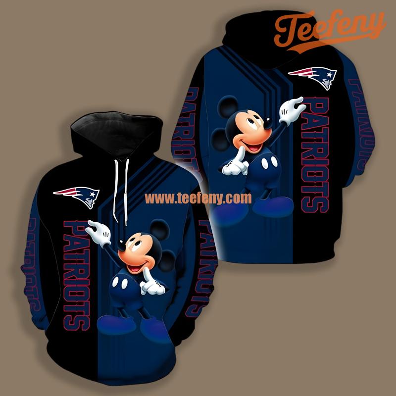 New England Patriots Mickey Mouse Blue Black Printed 3D Hoodie