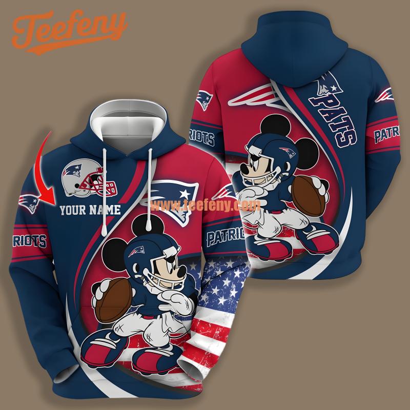 New England Patriots Mickey Mouse Blue Red 3D Print Hoodie