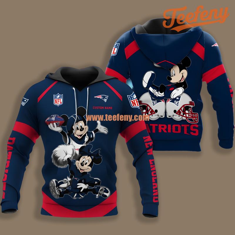 New England Patriots Minnie Mickey Mouse Red Blue 3D Hoodie