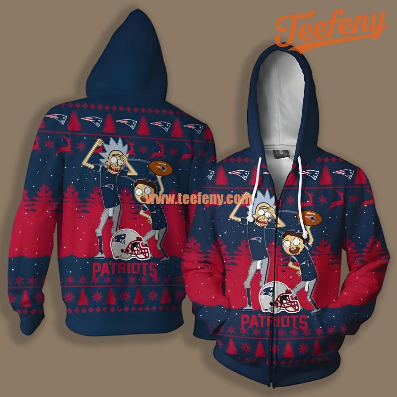 New England Patriots Rick And Morty Red Blue Boys 3D Hoodie