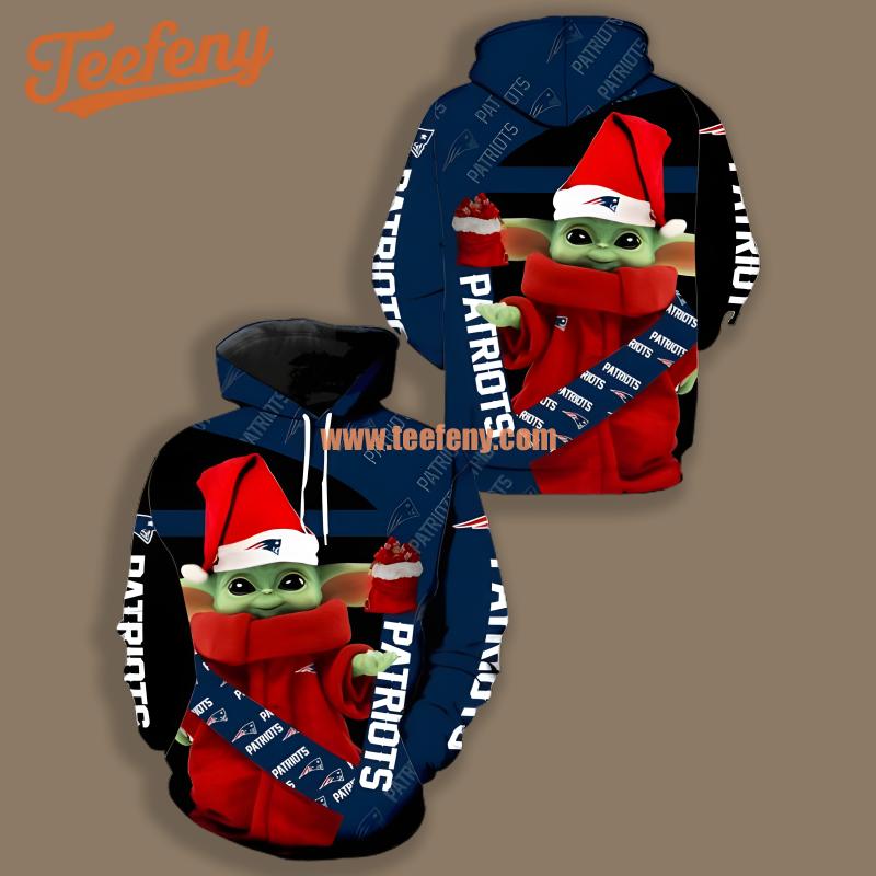 New England Patriots Santa Baby Yoda Star Wars Red Blue Pullover 3D Hoodie