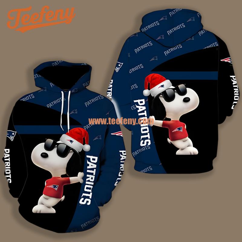 New England Patriots Santa Snoopy Christmas Black Blue For Men 3D Hoodie