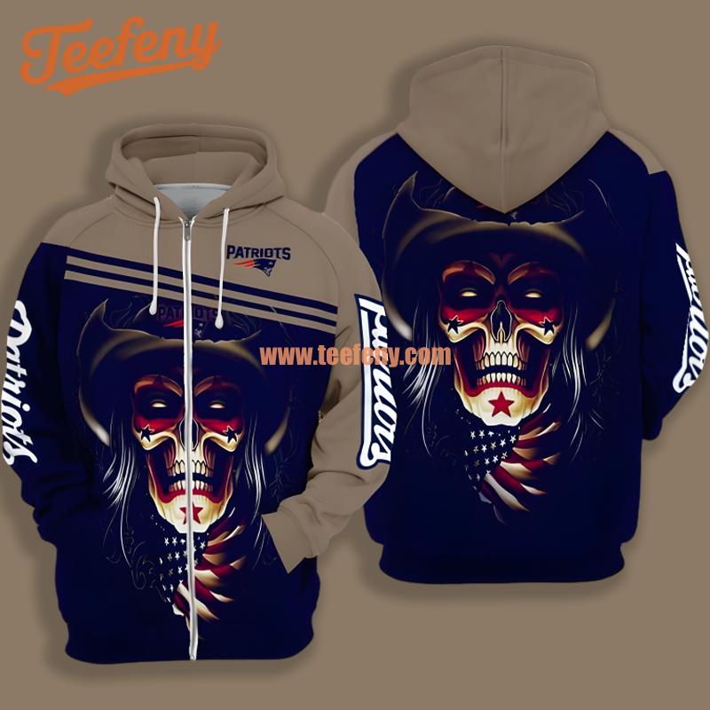 New England Patriots Skull Grey Blue Pullover 3D Hoodie