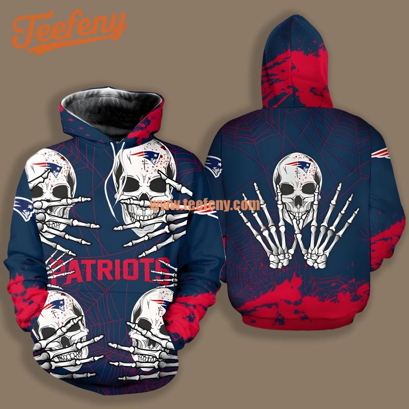 New England Patriots Skull Halloween Red Blue Art 3D Hoodie