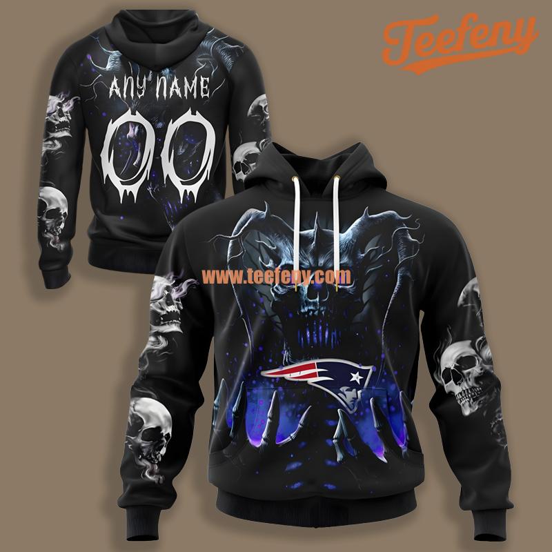 New England Patriots Skull Power Rise Personalized Black Printed 3D Hoodie