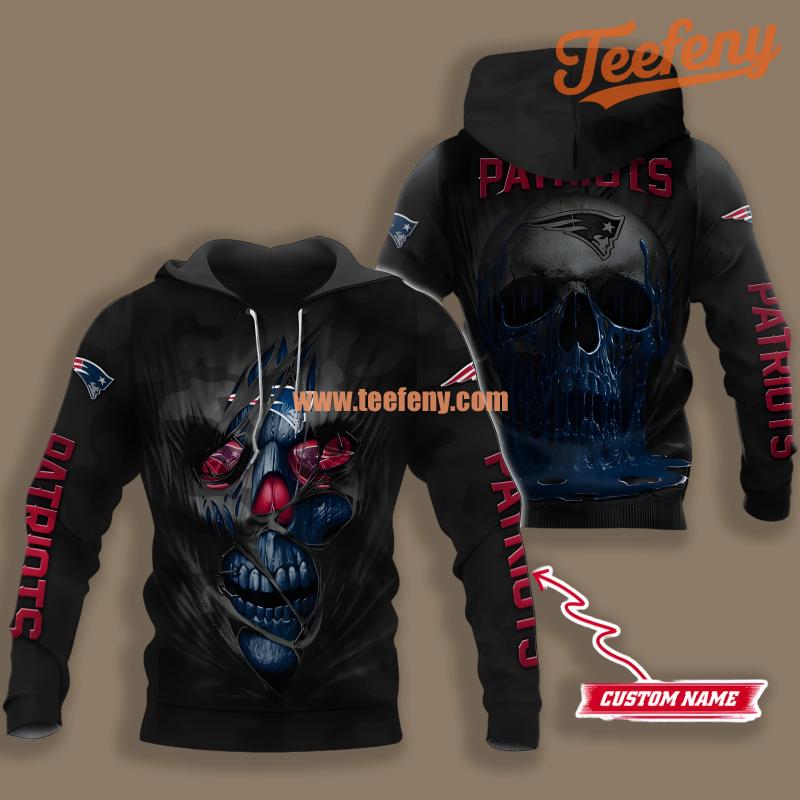 New England Patriots Skull Red Blue 3D Youth Hoodie