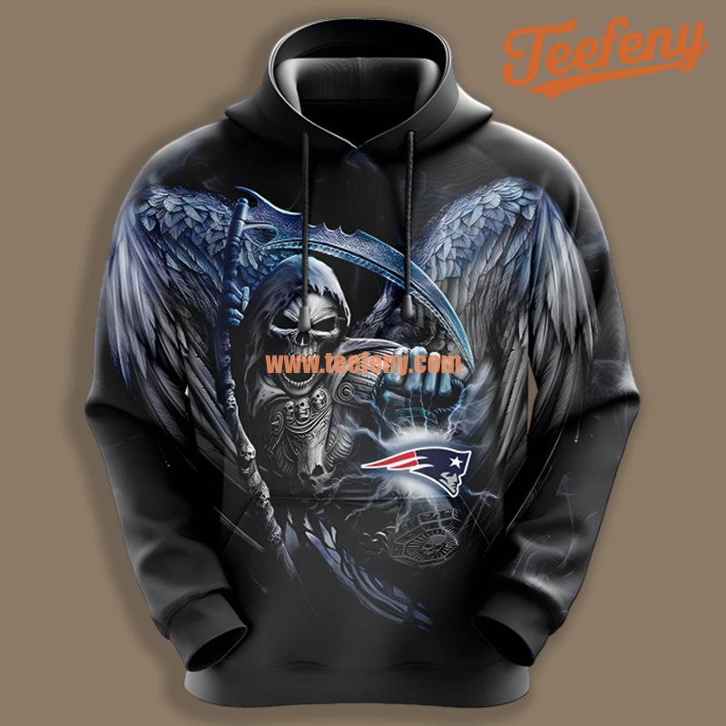New England Patriots Skull Spreads Its Wings Blue Black Print 3D Hoodie