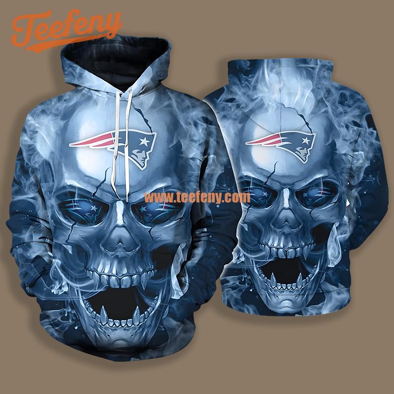 New England Patriots Smoke Skull Blue Youth 3D Hoodie
