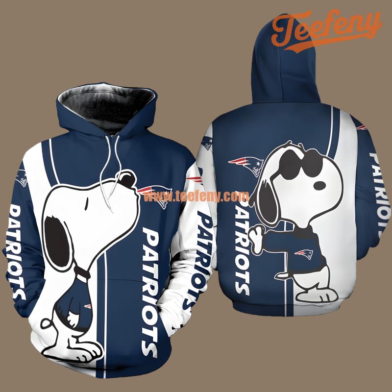 New England Patriots Snoopy Christmas White Blue Realistic 3D Hoodie