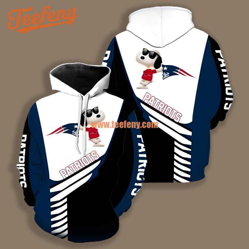 New England Patriots Snoopy White Blue Pullover 3D Hoodie