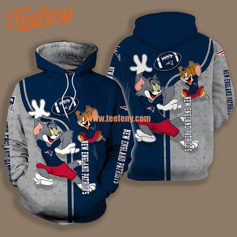 New England Patriots Tom And Jerry Grey Blue For Men 3D Hoodie