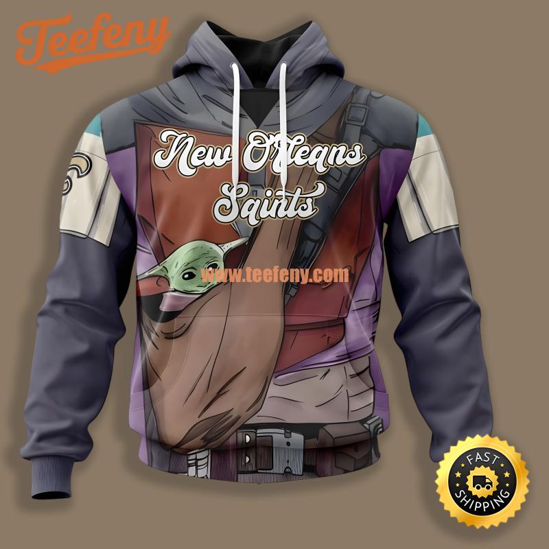 New Orleans Saints Baby Yoda Grey Unisex 3D Hoodie