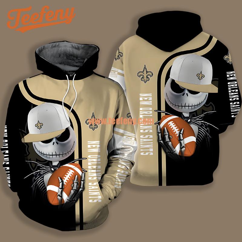 New Orleans Saints Jack Skellington Yellow Black Illusion 3D Hoodie