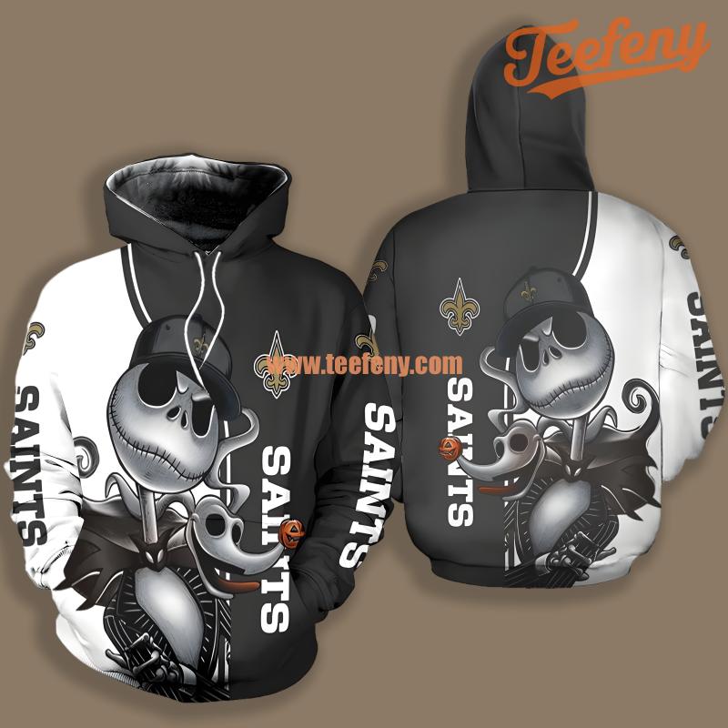 New Orleans Saints Jack Skellington Zero Black White Boys 3D Hoodie