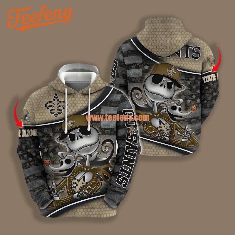 New Orleans Saints Jack Skellington Zero Yellow 3D Hoodie