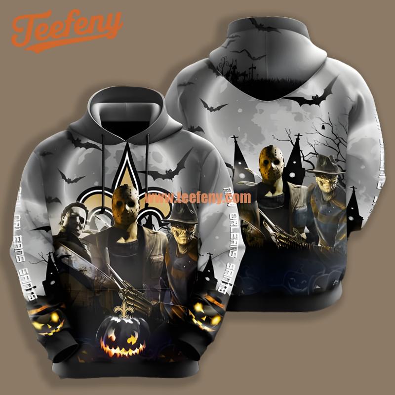 New Orleans Saints Michael Myers Freddy Krueger Grey Mens 3D Hoodie