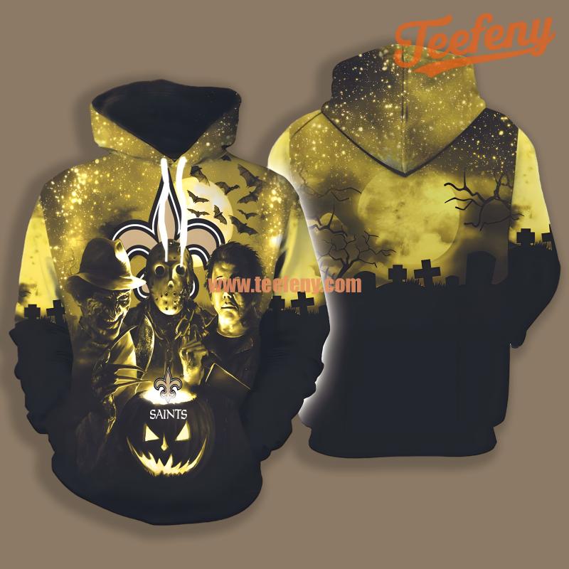 New Orleans Saints Michael Myers Jason Yellow Black Print 3D Hoodie