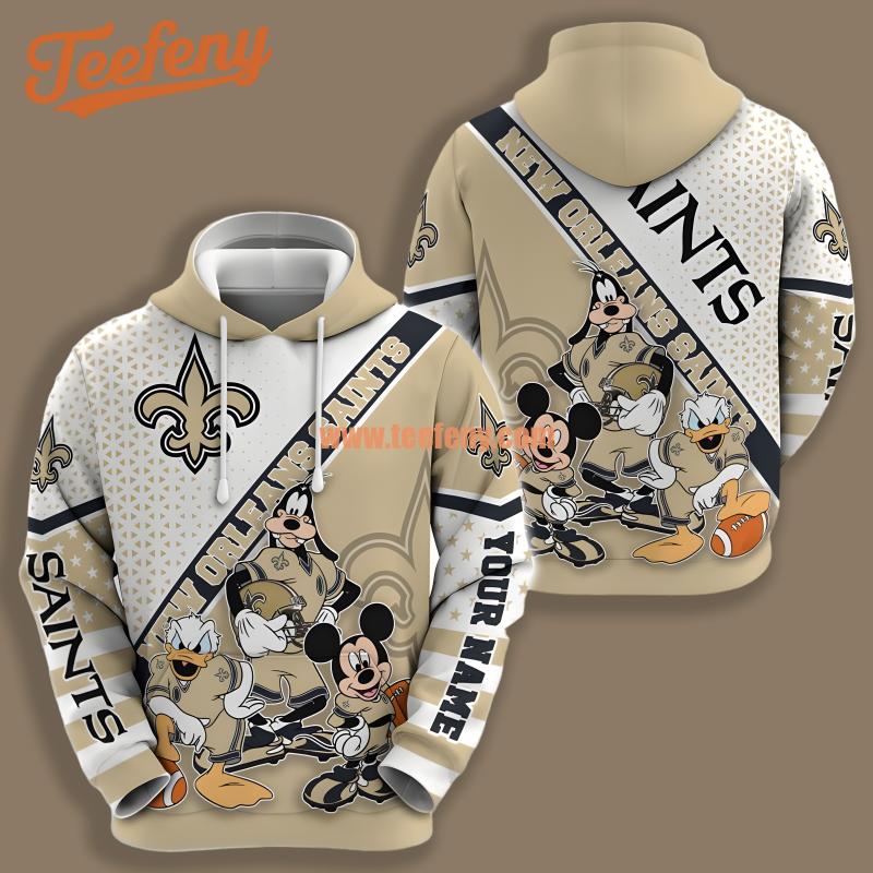 New Orleans Saints Mickey Goofy White Yellow 3D Full Print Hoodie