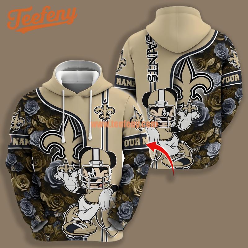 New Orleans Saints Mickey Mouse Flower Yellow 3D Cool Hoodie