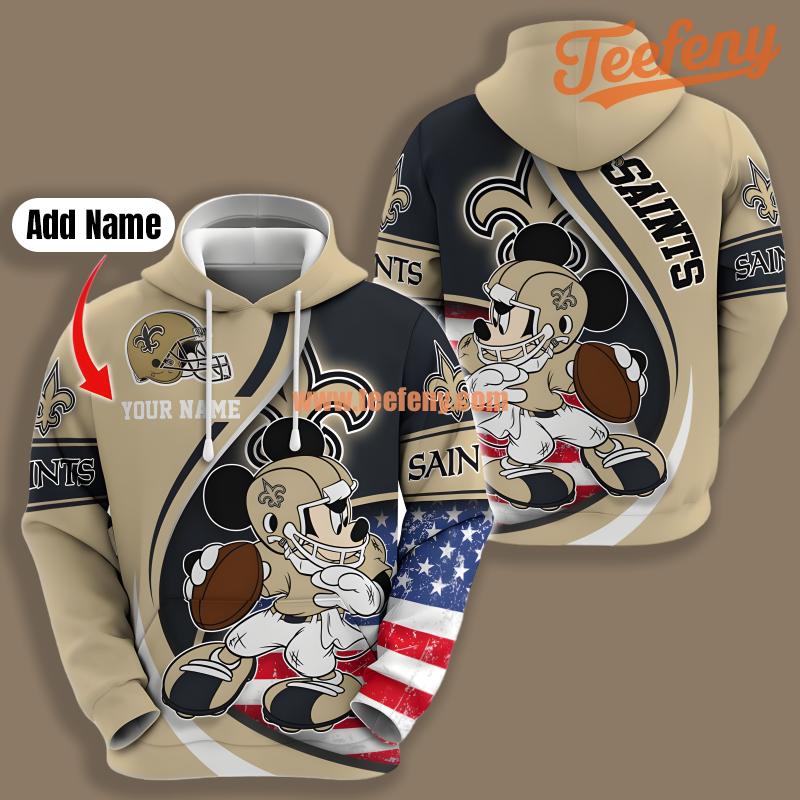New Orleans Saints Mickey Mouse Yellow 3D Realistic Hoodie