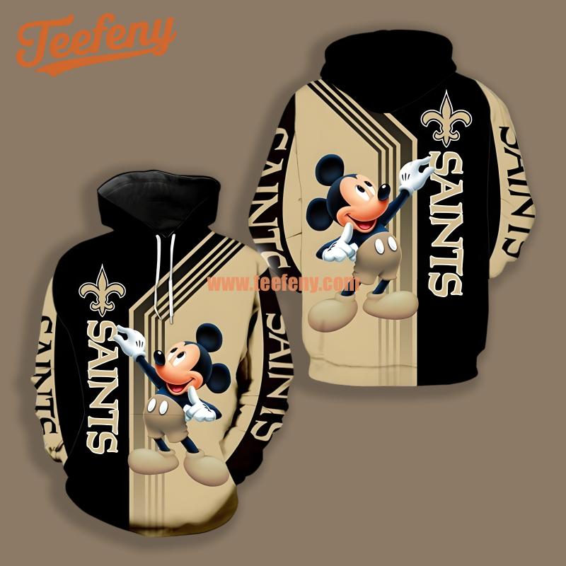 New Orleans Saints Mickey Mouse Yellow Black Pullover 3D Hoodie