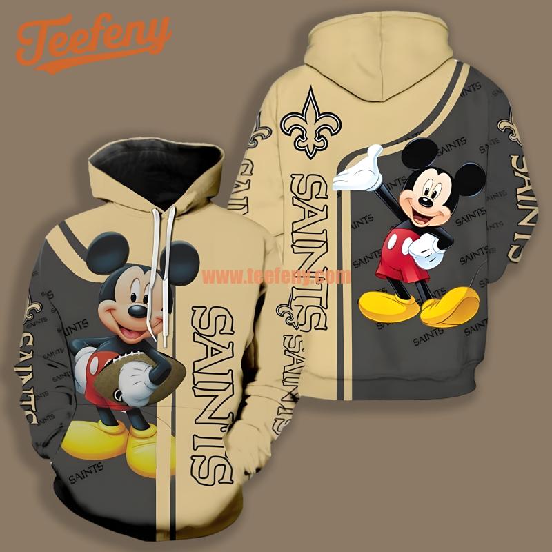 New Orleans Saints Mickey Mouse Yellow Grey For Sale 3D Hoodie
