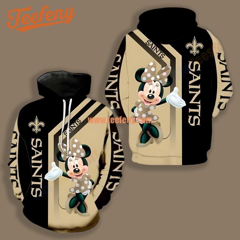 New Orleans Saints Minnie Mouse Yellow Black Youth 3D Hoodie