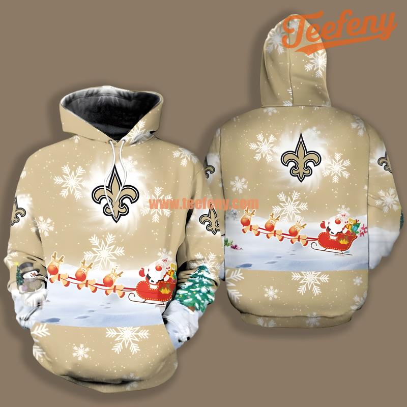 New Orleans Saints Santa Claus Is Coming Yellow Zipper 3D Hoodie