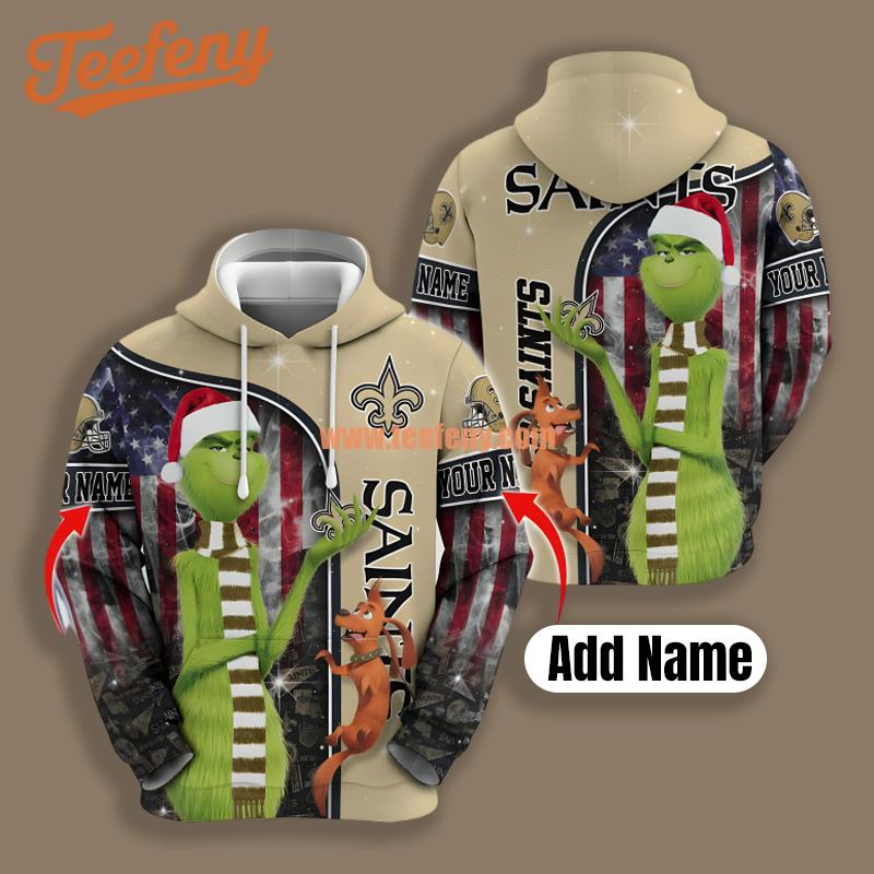 New Orleans Saints Santa Grinch Yellow 3D Hoodie Pullover