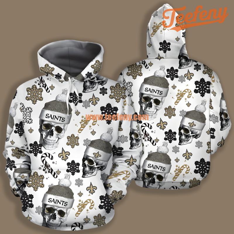 New Orleans Saints Santa Skull White Pullover 3D Hoodie