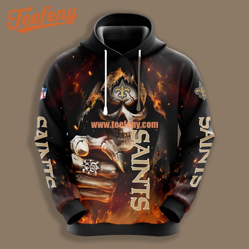 New Orleans Saints Skull Champion Black Design 3D Hoodie