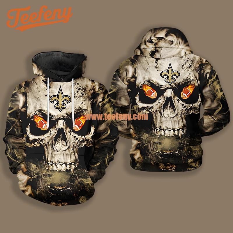 New Orleans Saints Skull Halloween Grey Black Print 3D Hoodie