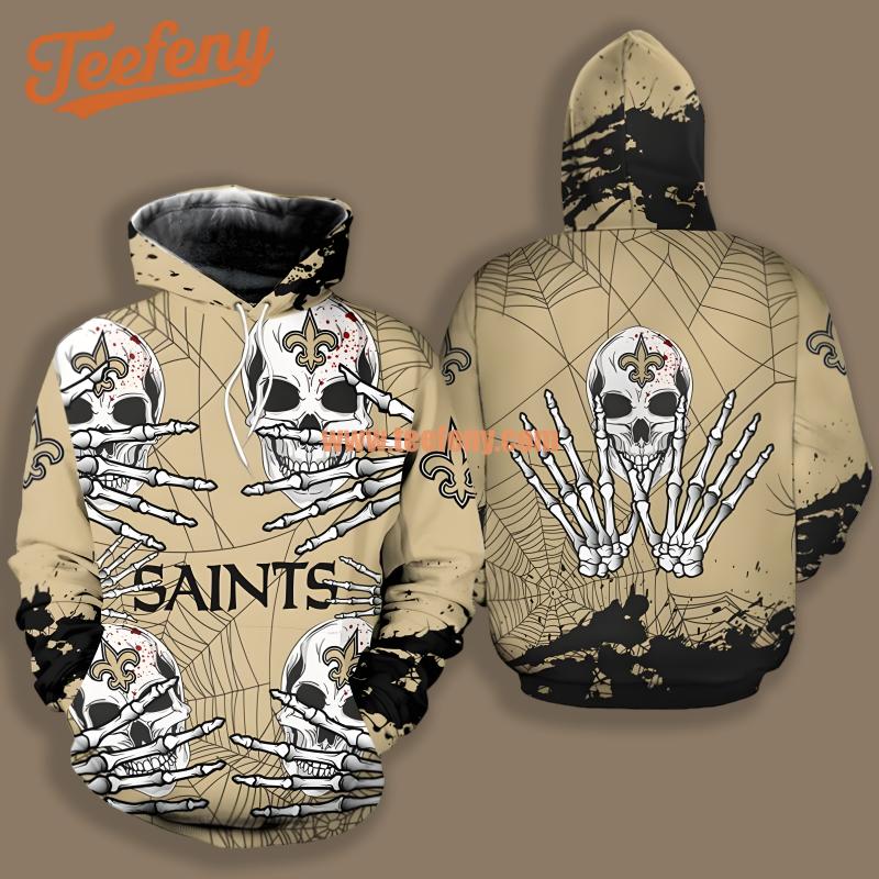 New Orleans Saints Skull Halloween Yellow Print 3D Hoodie