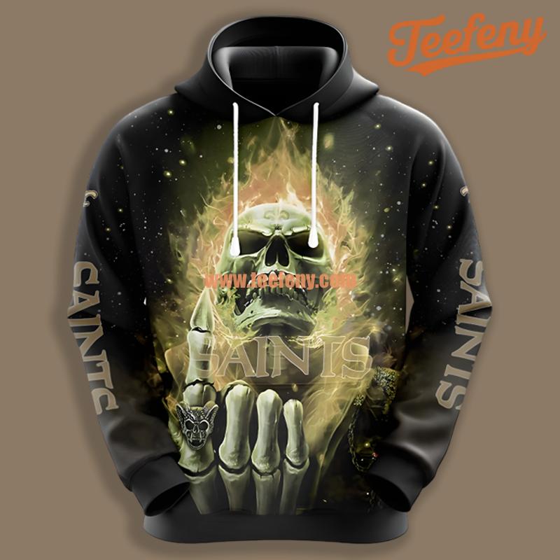 New Orleans Saints Skull Uprising Black Illusion 3D Hoodie