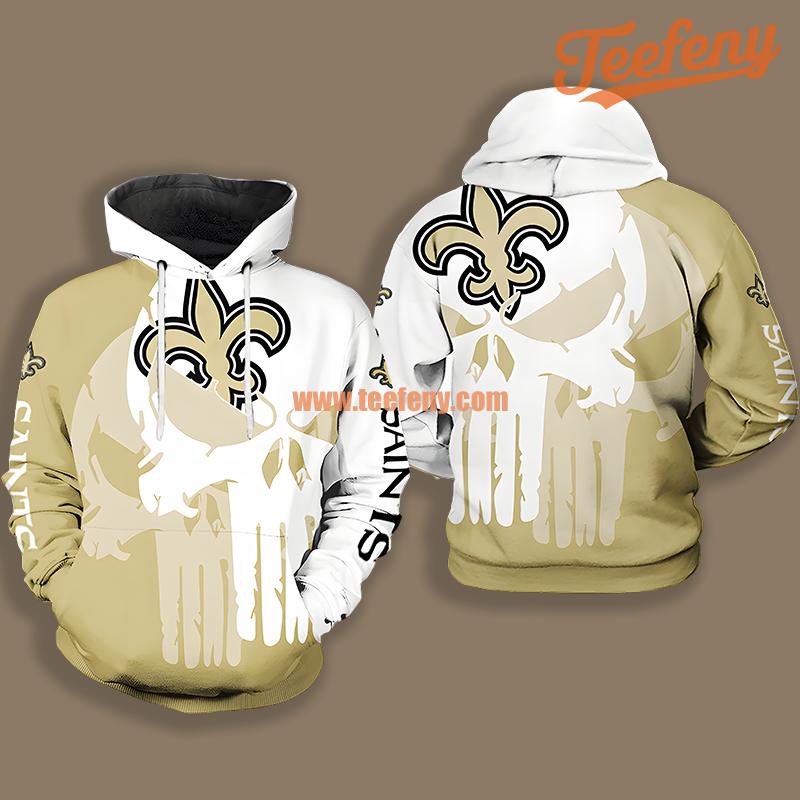 New Orleans Saints Skull White Yellow Cool 3D Hoodie