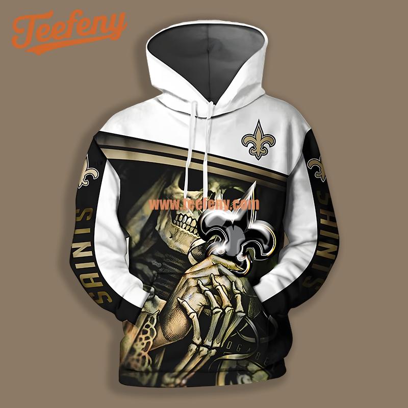 New Orleans Saints Skull White Yellow Print 3D Hoodie