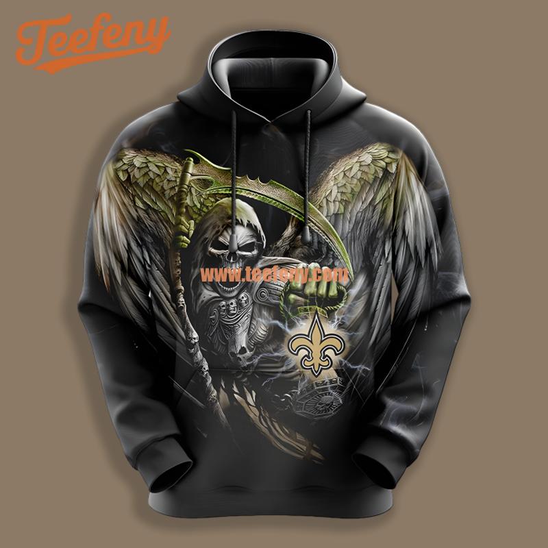 New Orleans Saints Skull Wings Black Youth 3D Hoodie