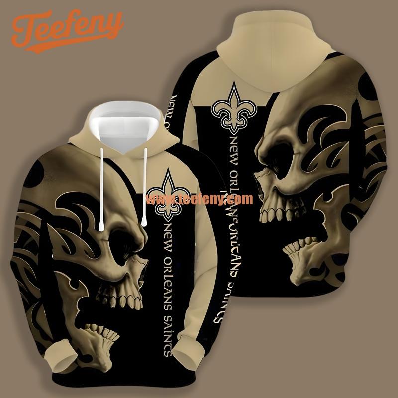 New Orleans Saints Skull Yellow Black Print 3D Hoodie