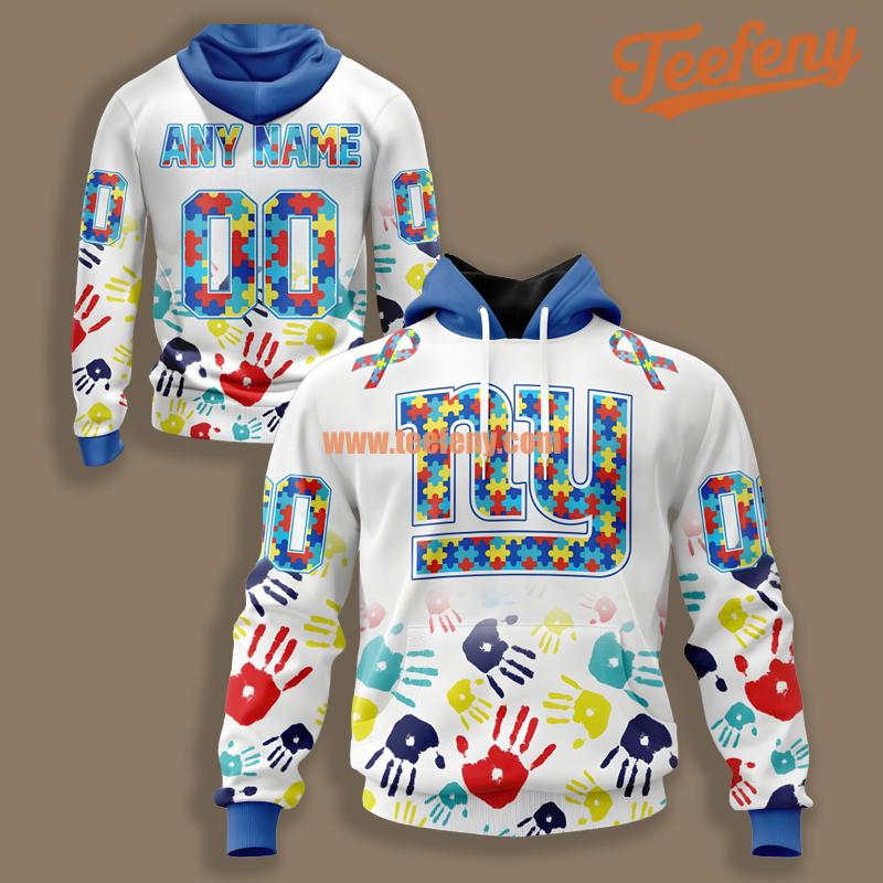 New York Giants Autism Awareness Blue White 3D Design Hoodie