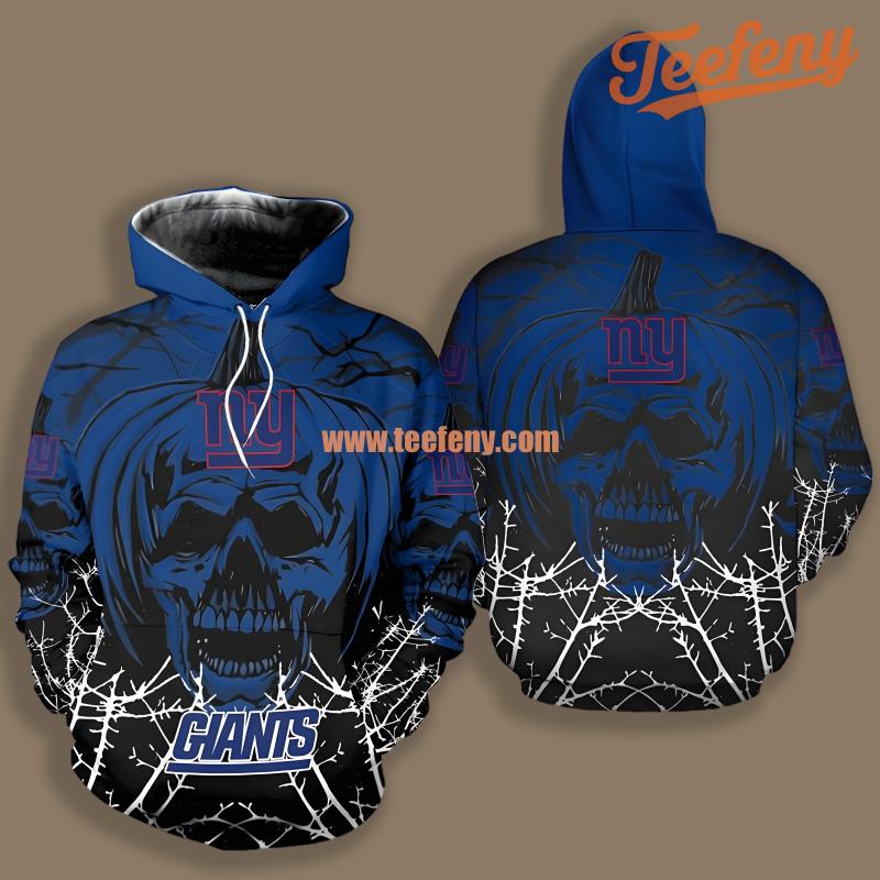 New York Giants Halloween Pumpkin Skull Black Blue Print 3D Hoodie
