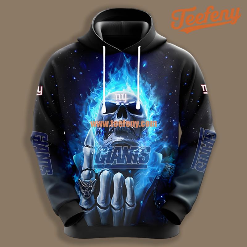 New York Giants Hot Skull Black Blue Unisex 3D Hoodie