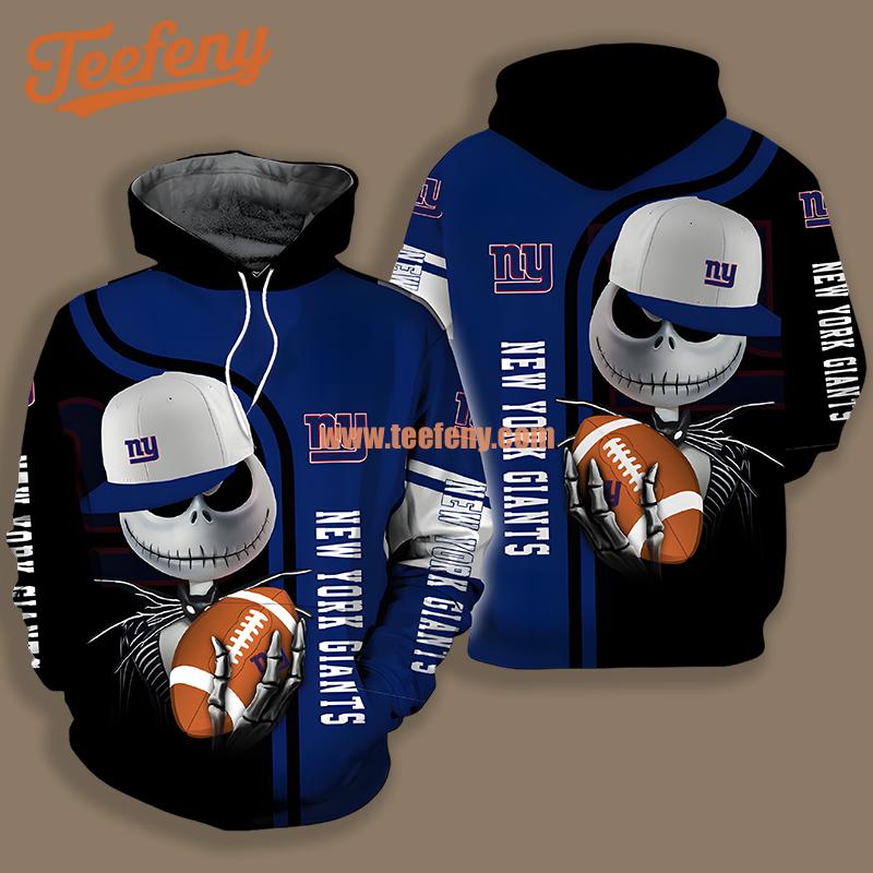New York Giants Jack Skellington Black Blue Pullover 3D Hoodie